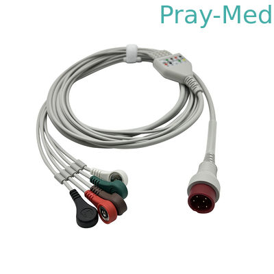 즈온카레 3 / 5 리드 1조각 ECG 케이블 활기를 위한 원형 6 핀 ECG 케이블
