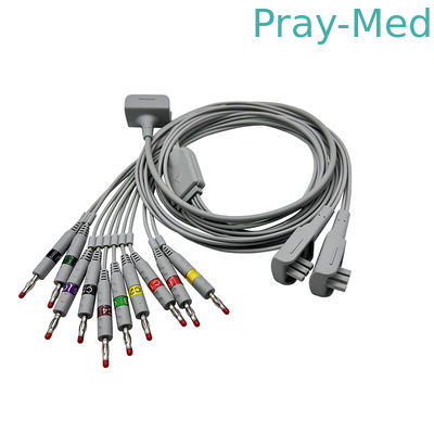 바나나 4.0 연결기 나롱 EKG 케이블 3.6m 회색 열 가소성 폴리우레탄 수지는 10 도선을 입힙니다