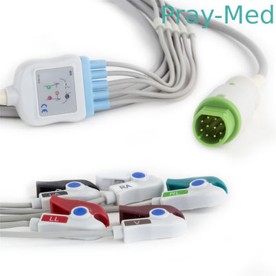 환자 모니터용 Siemens Drager 5 리드 ECG 환자 케이블 핀치/스냅 엔드가 있는 10 핀 커넥터